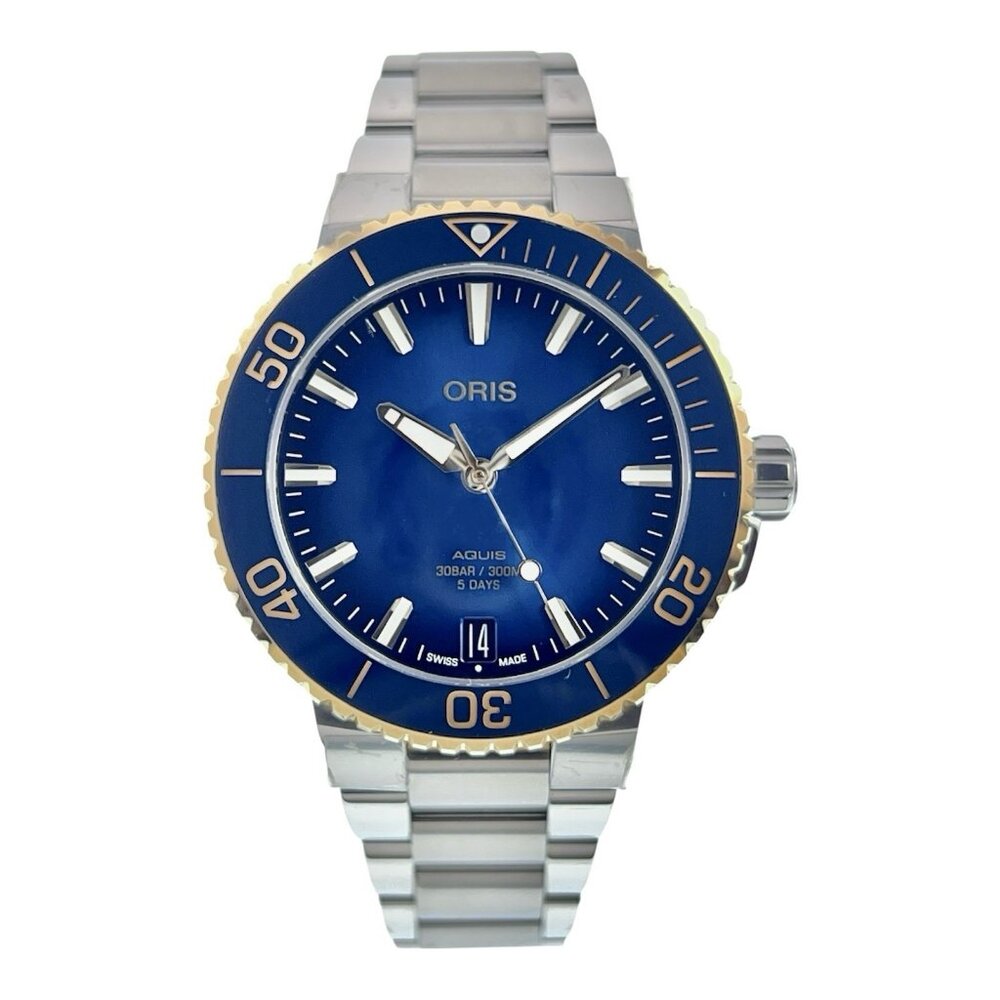 Oris Aquis Date Steel and Gold Blue Dial 41.5mm Automatic Men's Watch 7769